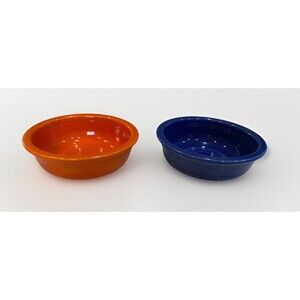Two Vintage Radioactive Red Cobalt Blue Fiesta 4 1/2 Inch Bowls HLC Made In USA